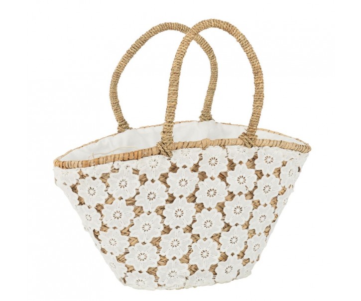 Plážová pletená taška s kytičkovou krajkou Beach Bag Flower - 54*24*30cm J-Line by Jolipa