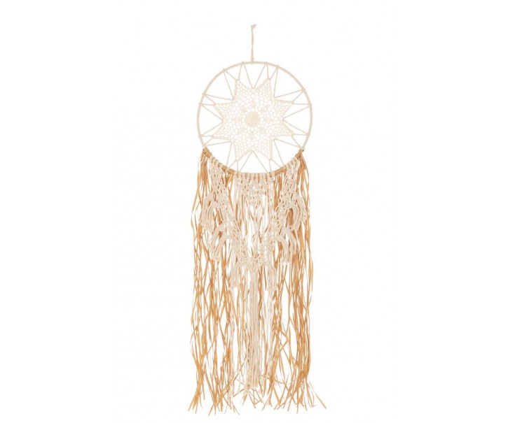 Béžovo-hnědý lapač snů s lýkovými proužky a Macramé - Ø 32*95 cm J-Line by Jolipa
