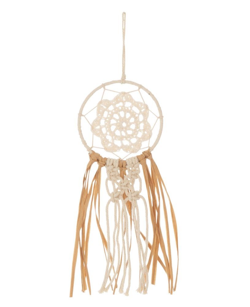 Béžovo-hnědý lapač snů s lýkovými proužky a Macramé - Ø 9*30 cm J-Line by Jolipa Béžovo-hnědý lapač snů s lýkovými proužky a Macramé - Ø 9*30 cm J-Line by Jolipa