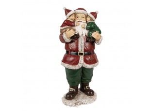Červená vánoční dekorace socha Santa s dětmi - 10*8*21 cm