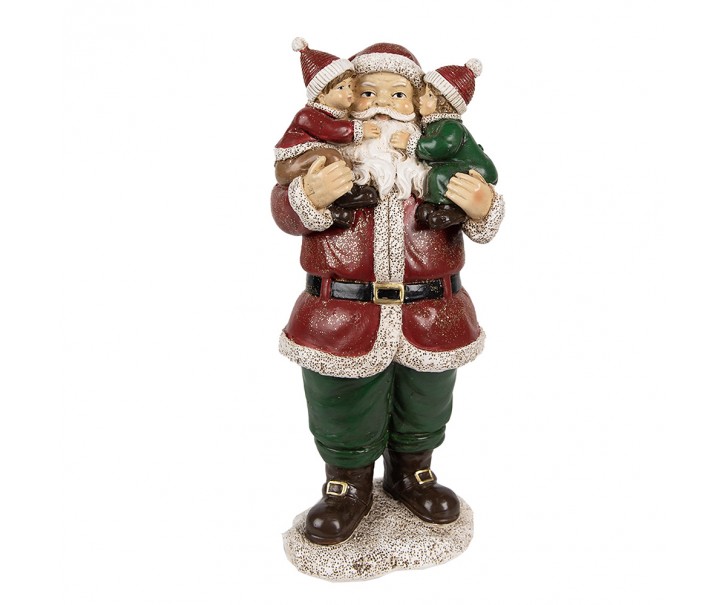 Červená vánoční dekorace socha Santa s dětmi - 10*8*21 cm Clayre & Eef