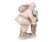 Růžová vánoční dekorace Socha Santa s chlapcem - 13*11*18 cm Clayre & Eef