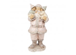 Růžová vánoční dekorace socha Santa s dětmi - 10*8*21 cm