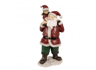 Červená vánoční dekorace socha Santa s chlapcem - 11*8*23 cm