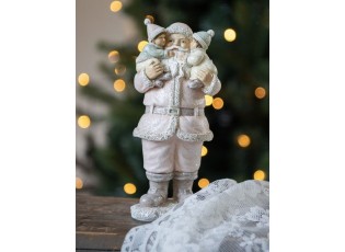 Růžová vánoční dekorace socha Santa s dětmi - 10*8*21 cm