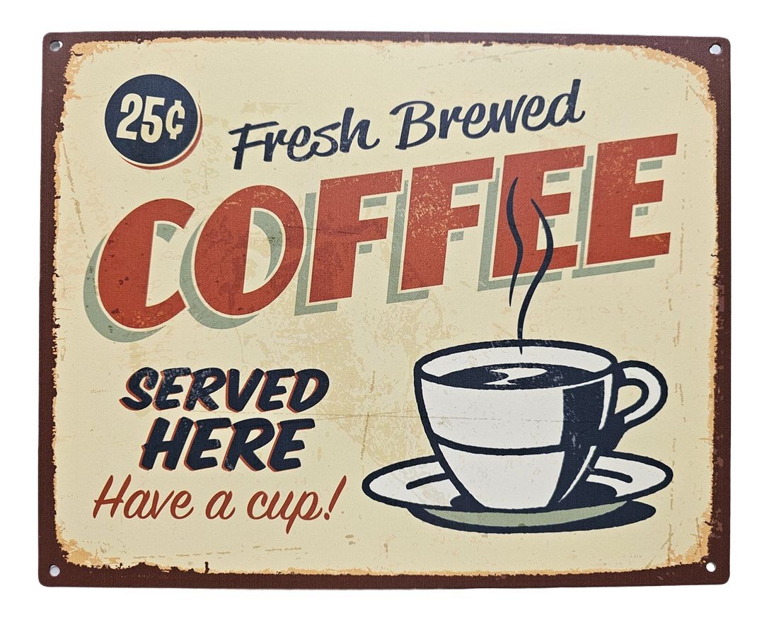 Žlutá antik nástěnná kovová cedule Fresh Coffee - 25*20cm Ostatní Žlutá antik nástěnná kovová cedule Fresh Coffee - 25*20cm Ostatní