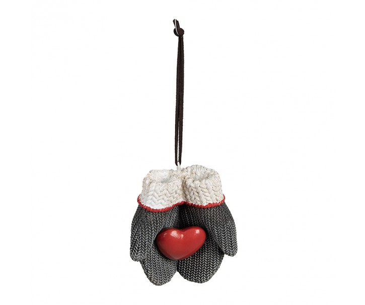 Šedá závěsná dekorace rukavice se srdcem - 8*5*9 cm Clayre & Eef