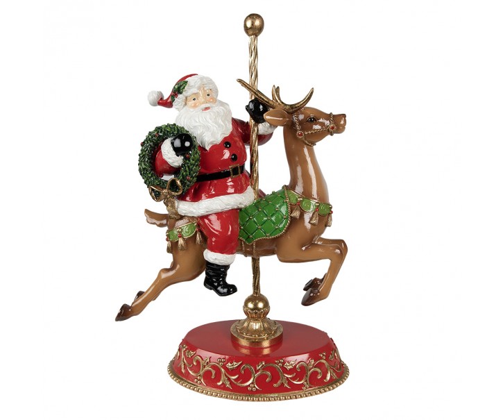 Červená vánoční dekorace Santa na jelínkovi - 29*14*46 cm Clayre & Eef
