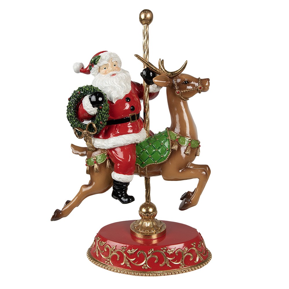 Červená vánoční dekorace Santa na jelínkovi - 29*14*46 cm