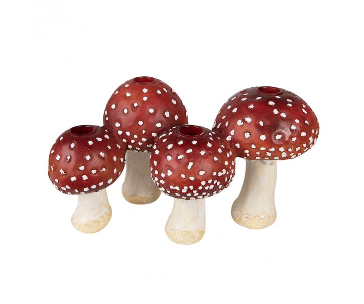 Červeno-bílý svícen na úzké svíčky muchomůrky Mushroom - 30*17*17 cm Clayre & Eef