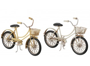 2ks béžový a žlutý antik kovový retro model kola Womens Bike - 23*8*12 cm