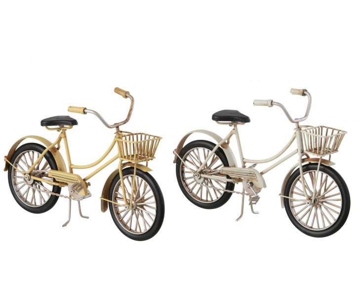 2ks béžový a žlutý antik kovový retro model kola Womens Bike - 23*8*12 cm J-Line by Jolipa