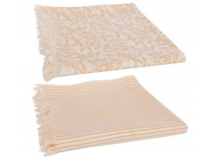 2ks lososový bavlněný ubrus/ pléd s třásněmi Indi Zalm - 273*134*0,5cm