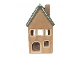 Hnědý porcelánový domek svícen na čajovou svíčku Candle House - 8*8*15 cm