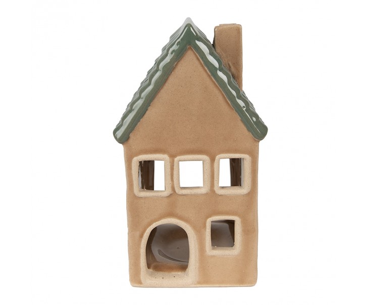 Hnědý porcelánový domek svícen na čajovou svíčku Candle House - 8*8*15 cm Clayre & Eef