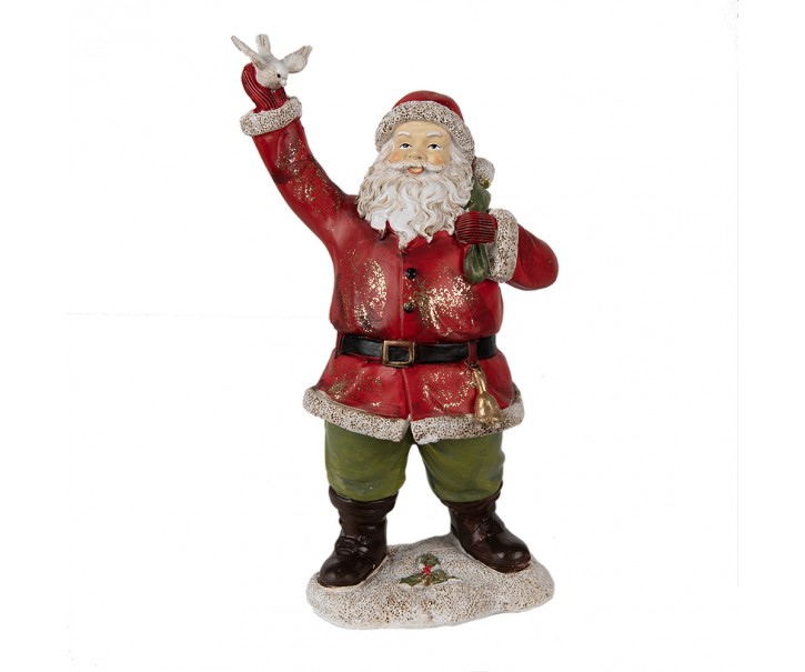 Vánoční dekorace Socha Santa s pytlem a holubicí - 13*10*23 cm Clayre & Eef