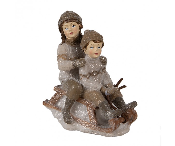 Vánoční dekorace soška děti na sáňkách - 9*6*11 cm Clayre & Eef
