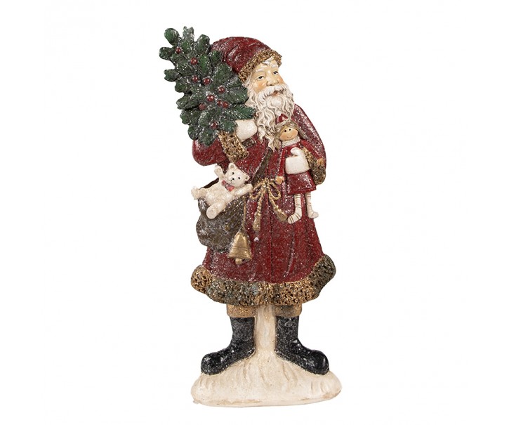 Červená vánoční dekorace socha Santa se stromkem - 9*4*23 cm Clayre & Eef