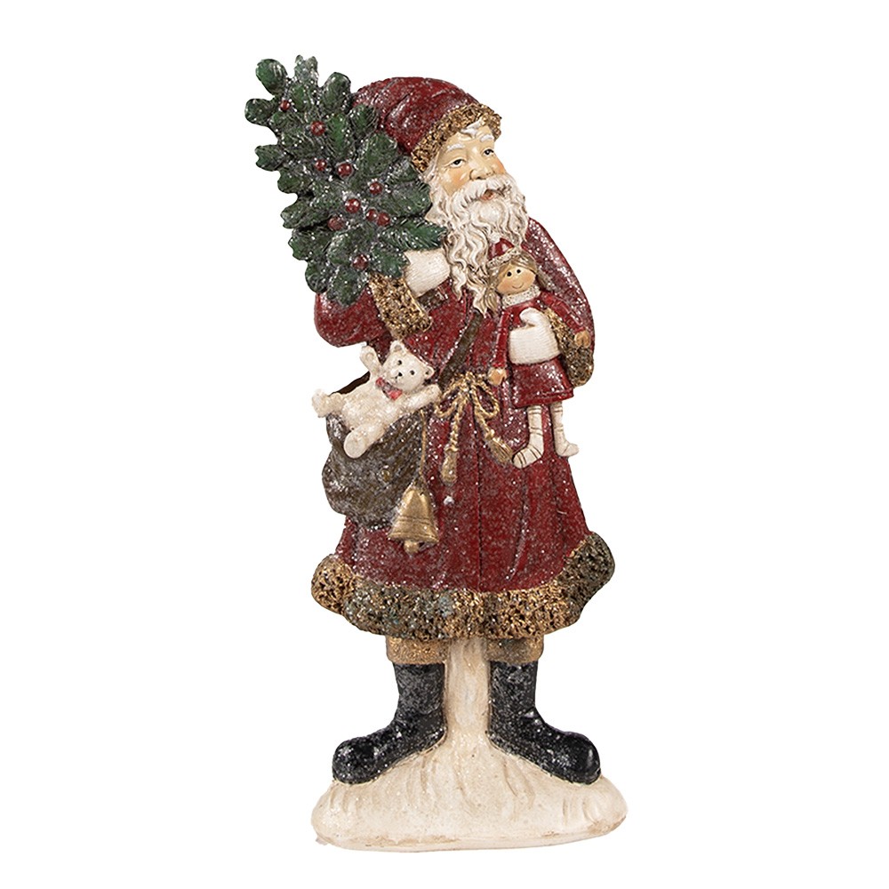 Červená vánoční dekorace socha Santa se stromkem - 9*4*23 cm