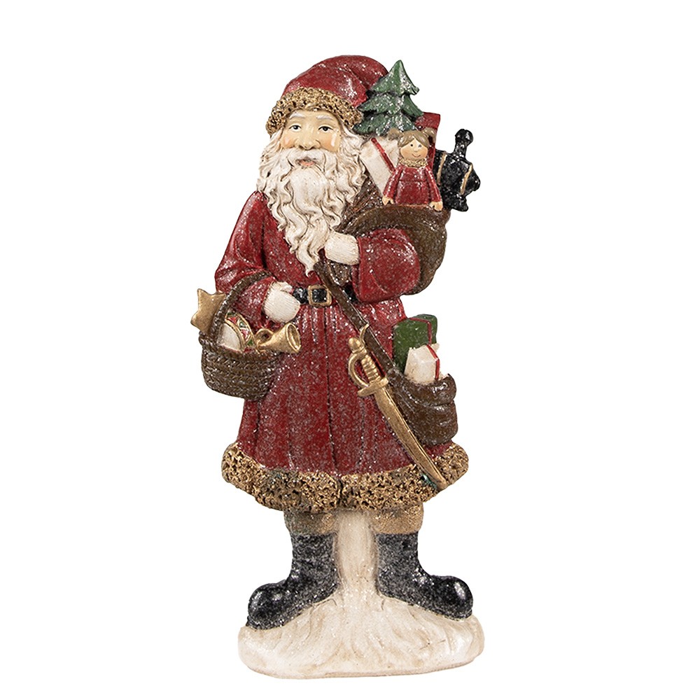 Červená vánoční dekorace socha Santa s dárky - 12*4*24 cm