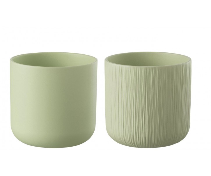 2ks pistáciový keramický obal na květináč Pistachio - Ø15*14,5cm J-Line by Jolipa