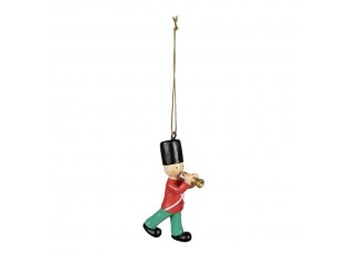 Červeno-zelená závěsná dekorace vojáček s trubkou - 4*2*8 cm