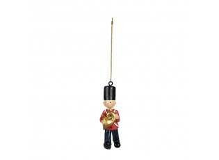Červená vánoční závěsná dekorace vojáček s lesním rohem - 4*2*8 cm