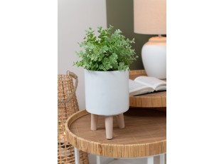 Cementový bílý květináč na dřevěných nožkách - Ø16*24,5 cm