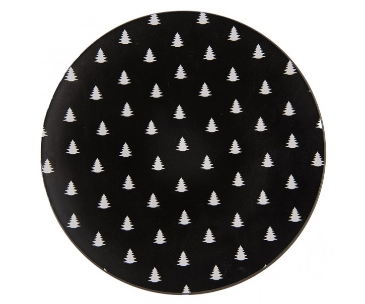 Černo-bílý servírovací talíř se stromky Black&White X-Mas - Ø 33*1 cm Clayre & Eef