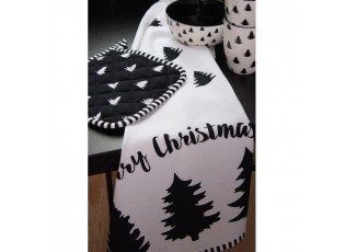 Bílo-černá bavlněná chňapka - podložka se stromky Black&White X-Mas - 20*20 cm