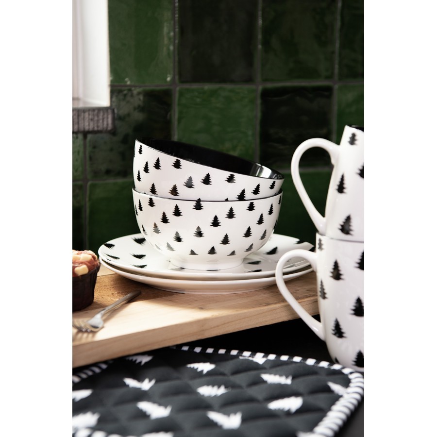 Bílo-černá bavlněná chňapka - podložka se stromky Black&White X-Mas - 20*20 cm Clayre & Eef Bílo-černá bavlněná chňapka - podložka se stromky Black&White X-Mas - 20*20 cm Clayre & Eef