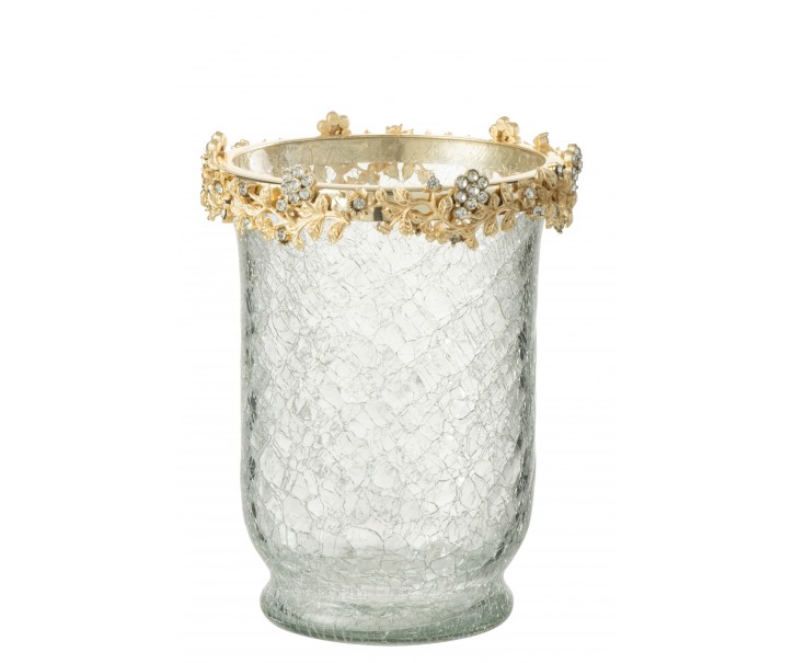 Velký transparentní svicen se zdobením a kamínky Volve - Ø14*19cm J-Line by Jolipa