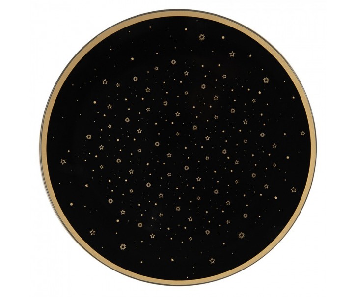 Černo-zlatý servírovací talíř s hvězdičkami - Ø 33*1 cm Clayre & Eef