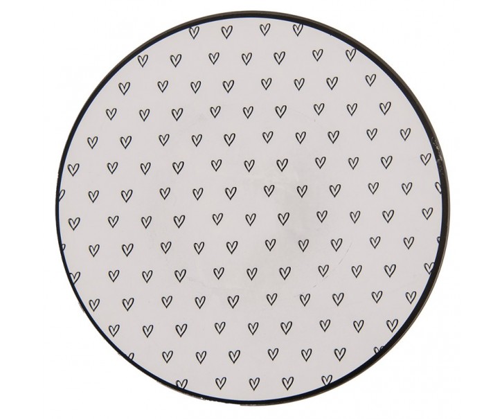 Bílo-černý servírovací talíř se srdíčky - Ø 33*1 cm Clayre & Eef
