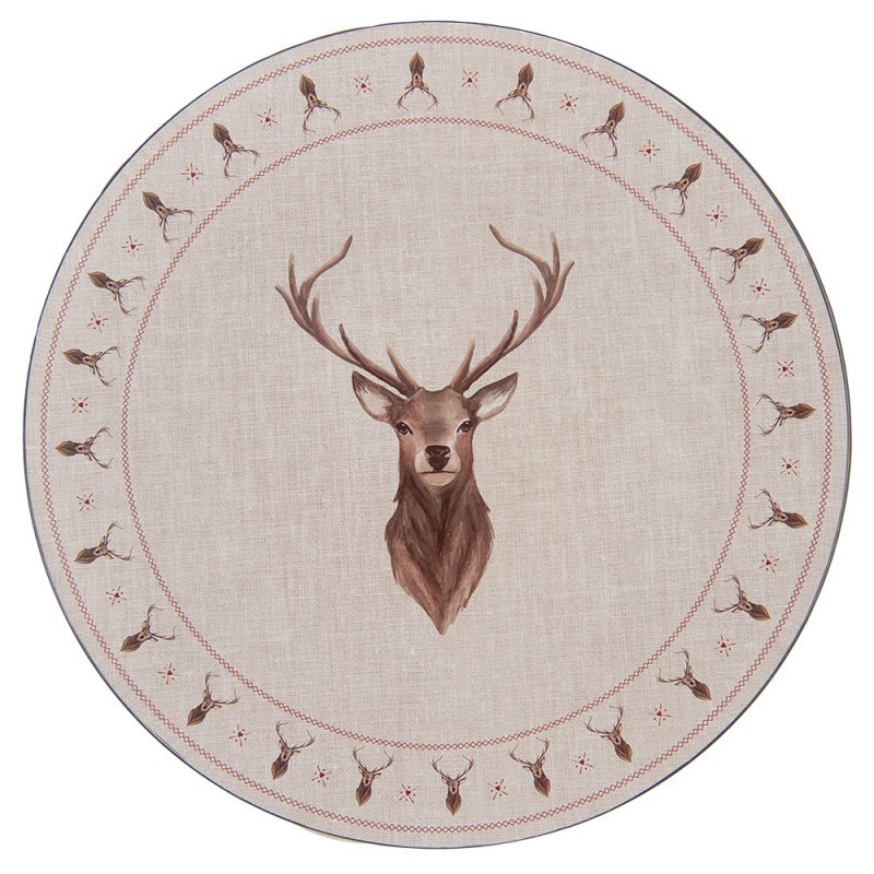 Béžový servírovací talíř s jelenem Cosy Lodge - Ø 33*1 cm