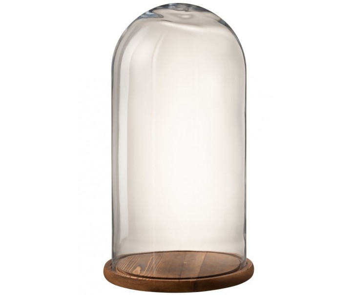 Hnědý dřevěný podnos se skleněným poklopem Bell Jar - Ø 33*60 cm J-Line by Jolipa