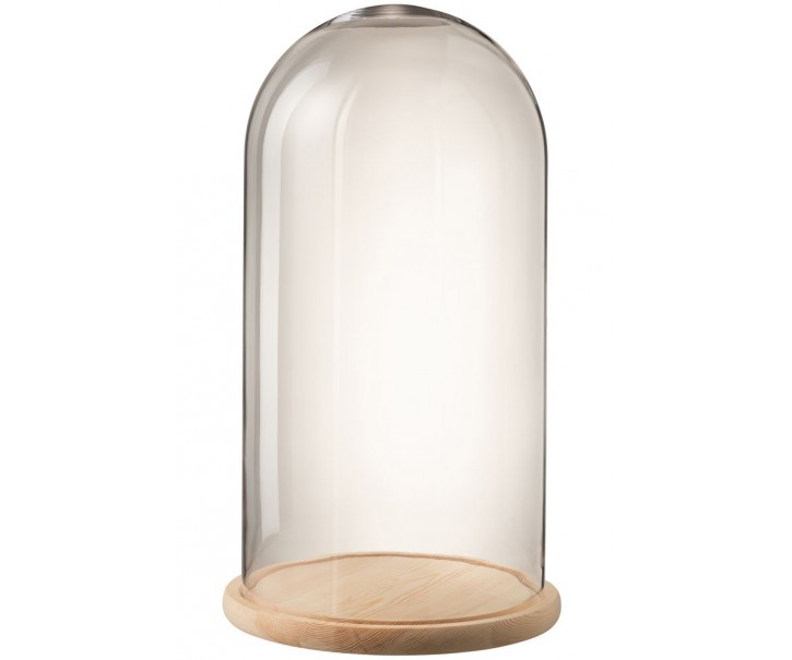 Přírodní dřevěný podnos se skleněným poklopem Bell Jar - Ø 33*60 cm J-Line by Jolipa
