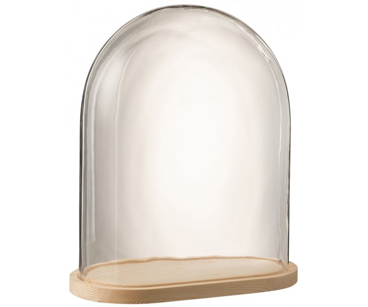 Přírodní dřevěný oválný podnos se skleněným poklopem Bell Jar - 43*23*51 cm J-Line by Jolipa