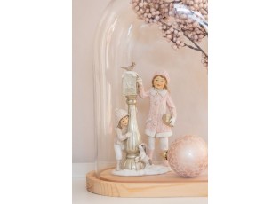 Přírodní dřevěný oválný podnos se skleněným poklopem Bell Jar - 43*23*51 cm