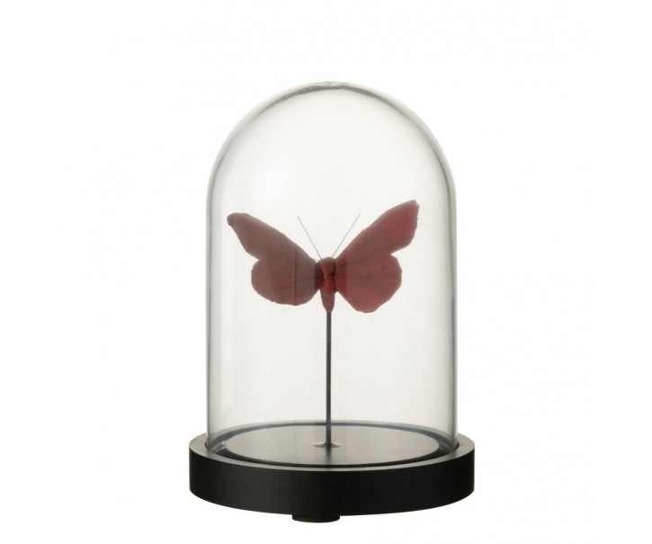 Dekorativní podnos s vínovým motýlkem a skleněným poklopem Butterflies - Ø 11*16cm J-Line by Jolipa