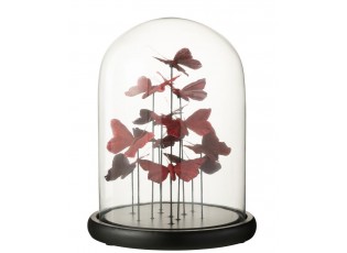 Dekorativní podnos s vínovými motýlky a skleněným poklopem Butterflies - Ø 23*29cm