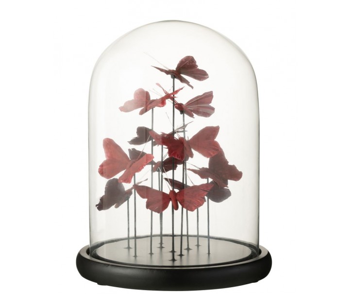 Dekorativní podnos s vínovými motýlky a skleněným poklopem Butterflies - Ø 23*29cm J-Line by Jolipa