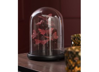 Dekorativní podnos s vínovými motýlky a skleněným poklopem Butterflies - Ø 23*29cm