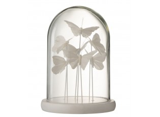 Dekorativní podnos s bílými motýlky a skleněným poklopem Butterflies - Ø 18*26cm