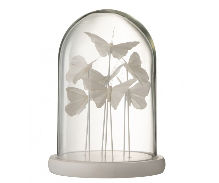 Dekorativní podnos s bílými motýlky a skleněným poklopem Butterflies - Ø 18*26cm J-Line by Jolipa