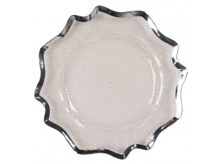 Transparentní servírovací talíř s vlnitým stříbrným okrajem - Ø 33*1 cm