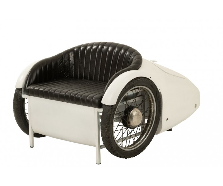 Bílo-černá kovová designová pohovka ve tvaru auta Car - 127*99*80cm J-Line by Jolipa
