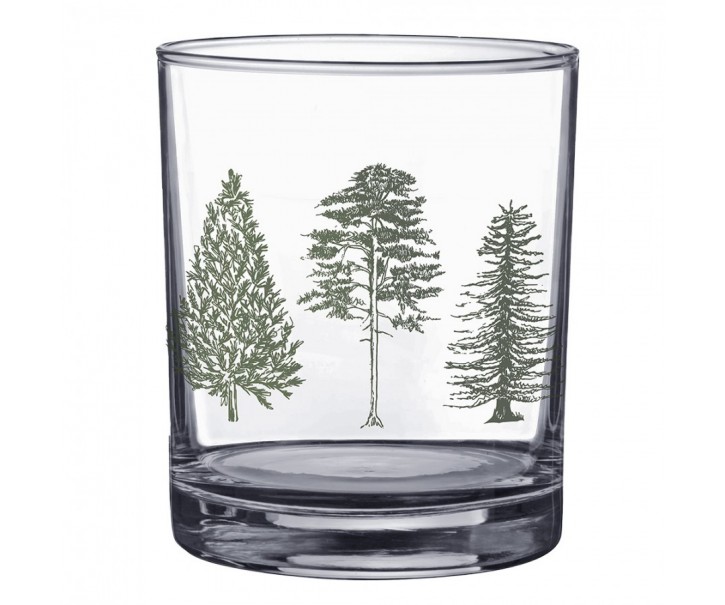 Transparentní sklenice na pití se stromky Natural Pine Trees - Ø 7*9 cm / 230 ml