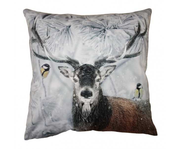 Zimní sametový povlak na polštář Jelen se sýkorkami Deer I - 45*45 cm Clayre & Eef