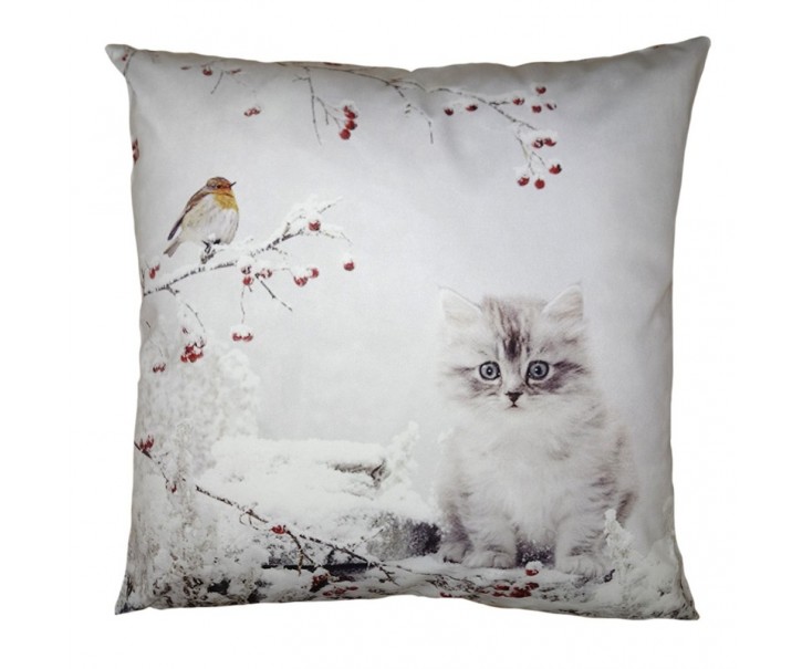 Zimní sametový povlak na polštář s koťátkem Cat - 45*45 cm Clayre & Eef